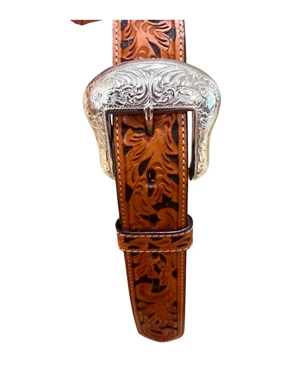 Ranger Belt Co Handtooled Leather Western Belt Croc Emboss Silver Buckle Mens 44